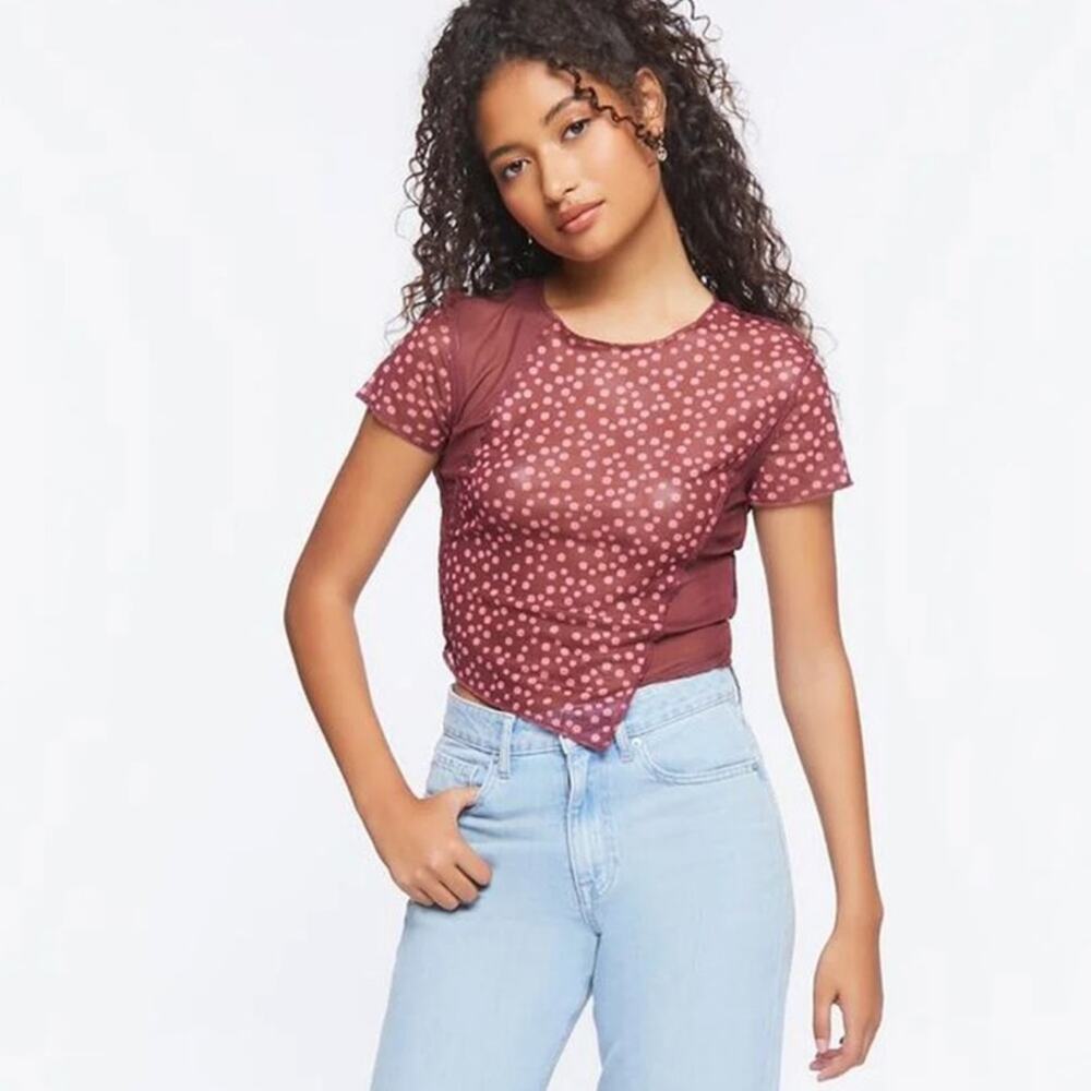Forever 21 Reworked Ditsy Floral Mesh Tee